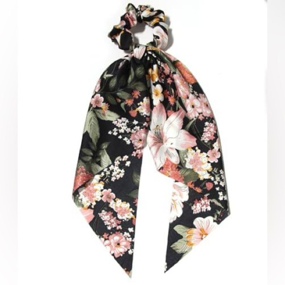 Floral Black Hair Scrunchie K87